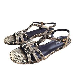 Vaneli Gray Snake Print Leather Braided Slingback Open Toe Sandals Sz 8S